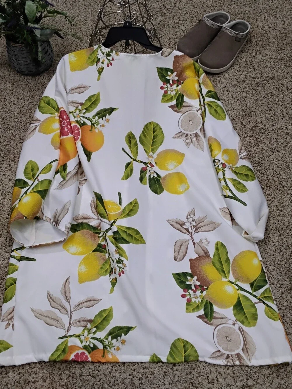 4040 Size XL Citrus Print Open Front Jacket - White with Yellow & Orange Fruit